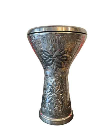 Egyptian Darbuka in engraved silver aluminum